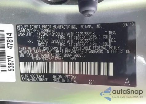 2011 Toyota Sienna Limited из США, поврежденный, VIN 5TDDK3DC2BS012975